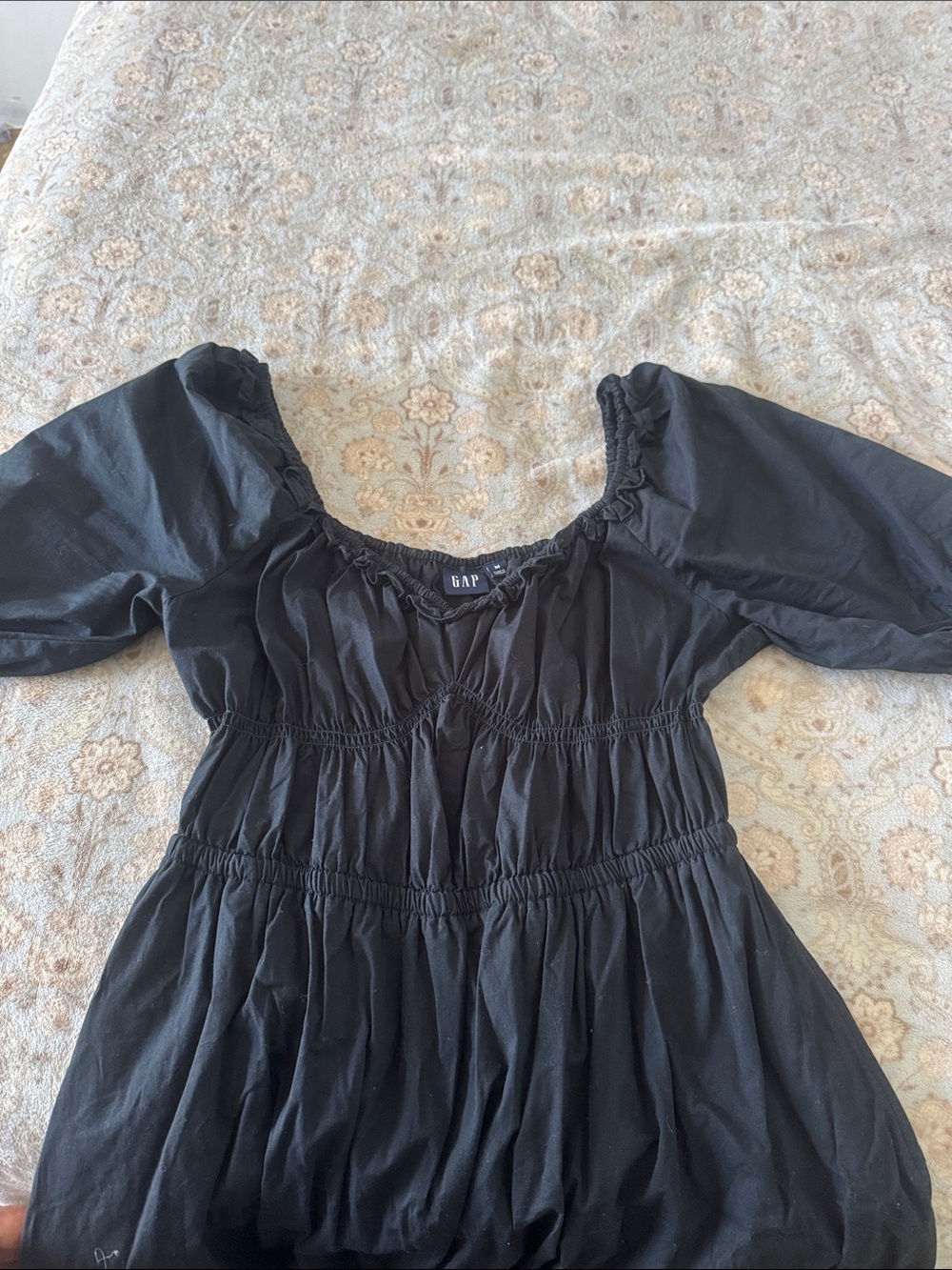 GAP Black Puff-Sleeve Smocked Waist dress